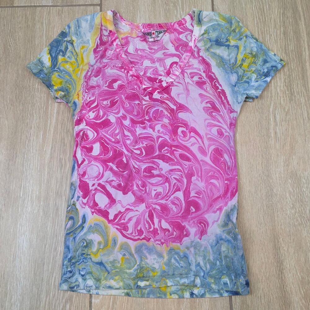 Hard Tail Forever Baby Tee Womens S Pink Swirl Made USA Stretch Vintage Y2K
